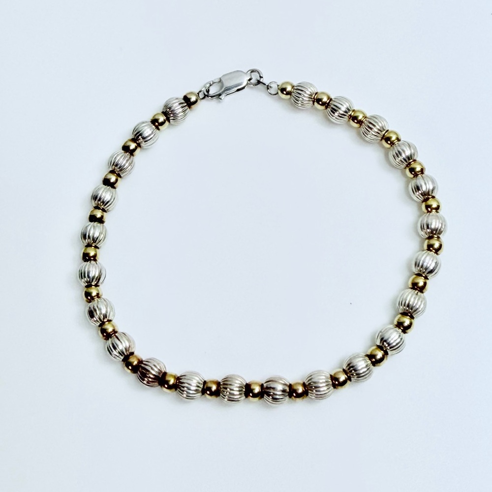 Silpada Vintage Italian Corrugated Sterling Silver & Brass 8.5” Beaded Bracelet
